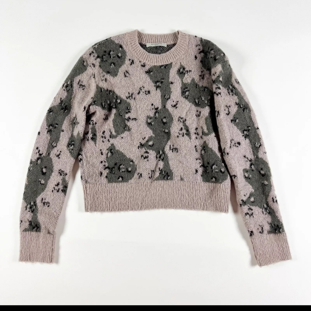 Allsaints Asko Camo Print Pattern Wool Blend Crew size L